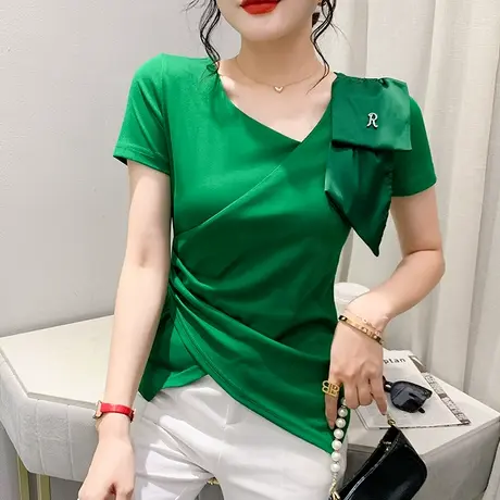 欧货不规则上衣女短袖夏季新款下摆开叉小衫个性网红荷叶边T恤潮商品大图