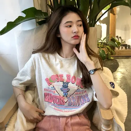 短袖正肩t恤女夏季2023新款设计感小众宽松纯棉半袖显瘦上衣ins潮商品大图