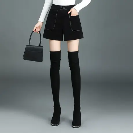 黑色西装短裤女秋季外穿高腰宽松a字阔腿裤2023新款百搭休闲靴裤商品大图