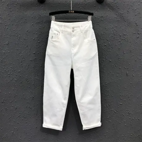 欧货23秋季新款白色简约时尚高腰老爹裤宽松显瘦休闲牛仔哈伦裤女图片