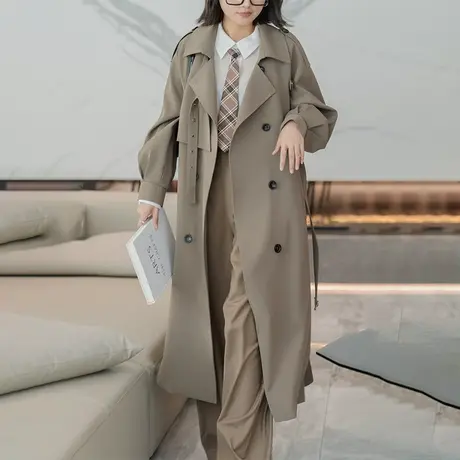 风衣女中长款2023秋季新款小个子英伦风气质宽松廓形休闲大衣外套商品大图
