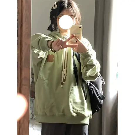 连帽卫衣女2022春秋薄款宽松oversize小众高街潮牌ins慵懒风外套商品大图