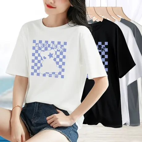 2023年夏新款天丝圆领短袖t恤女士宽松白色半袖体恤内搭休闲上衣图片