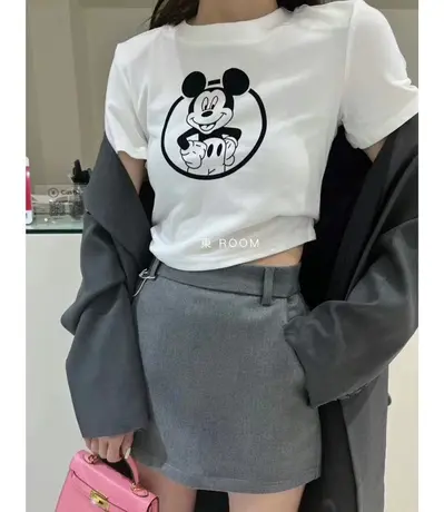 韩国春夏季正肩卡通减龄百搭圆领修身显瘦打底体恤衫短袖t恤女潮商品大图