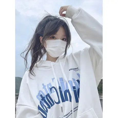 oversize落肩连帽卫衣女宽松韩版春秋薄款ins潮牌慵懒风上衣外套商品大图