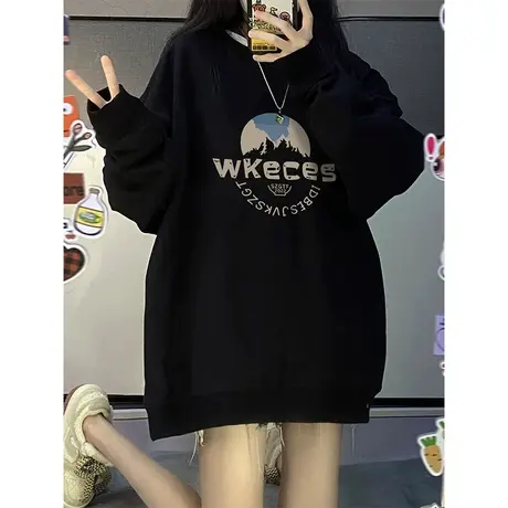 美式复古设计感卫衣女秋冬加绒加厚ins潮牌小众高街宽松大码上衣图片