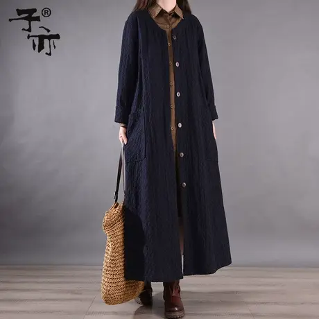 子亦2023秋新款韩版百搭宽松单排扣纯色大口袋长款风衣外套商品大图