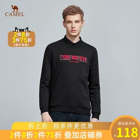 骆驼男装长袖卫衣男秋冬季2023新款套头圆领宽松印花休闲t恤上衣商品大图