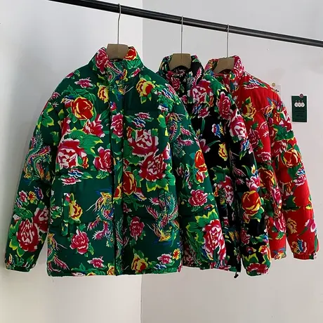 中国风冬花棉衣男大码休闲外套东北印花棉袄宽松喜庆保暖衣服男装商品大图