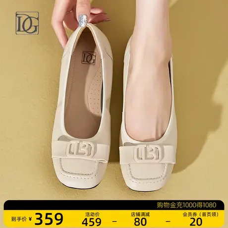 粗跟浅口单鞋女夏季2023新款真皮蝴蝶结浅口方头中跟女鞋妈妈鞋商品大图