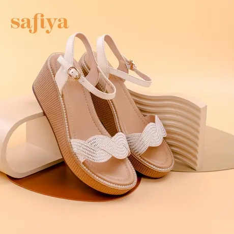 Safiya/索菲娅凉拖女新款厚底水钻罗马坡跟百搭一字带凉鞋女图片