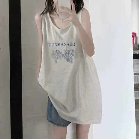 美式纯棉吊带背心无袖t恤女2023新款夏季设计感小众外穿宽松上衣图片