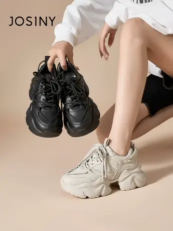 卓诗尼老爹鞋女款简约新款秋季黑色鞋子厚底爆款运动休闲增高女鞋商品大图