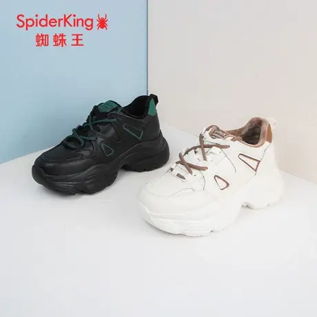 SPIDER KING/蜘蛛王老爹鞋女2023冬商场新款加绒皮面运动厚底保暖图片