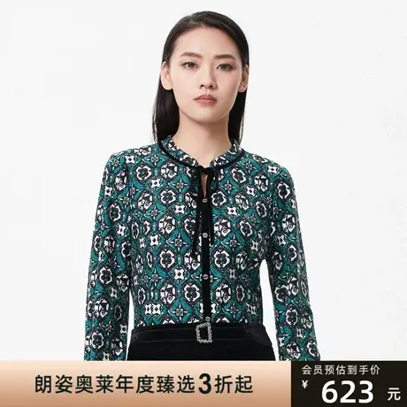 朗姿 复古轻奢印花系带领通勤风春夏长袖女士衬衫商场同款图片
