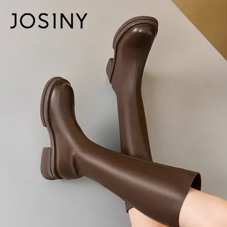 Josiny/卓诗尼长筒靴女2023秋季新款粗跟百搭瘦瘦靴西部牛仔靴子图片