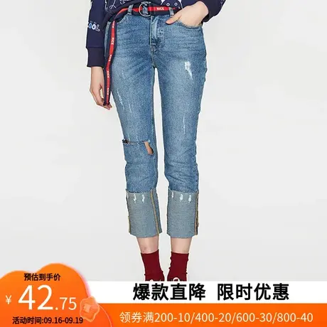 【断码XS】艾格新款春季女装休闲修身直筒牛仔裤Z1566商品大图