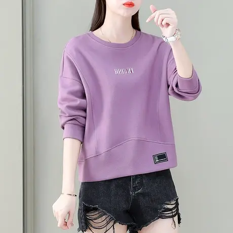 短款卫衣女春秋2023新款宽松加绒洋气质显瘦百搭薄款圆领长袖外套商品大图