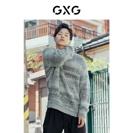 GXG男装 罗纹微落肩柔软潮流拼接针织衫毛衫 21年秋季新品商品大图