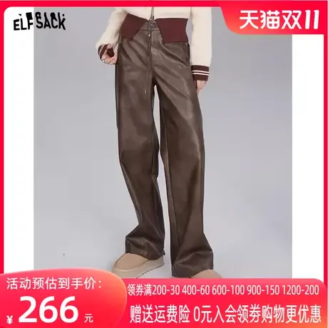 妖精的口袋美式复古皮裤女2023冬季新款美拉德宽松休闲学院风裤子图片