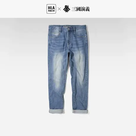 HLA海澜之家三国演义时尚牛仔裤23春夏新中腰直筒猫须工艺裤子男图片