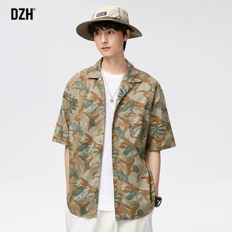 男士夏威夷古巴领衬衫男短袖夏季复古港风衬衣2023年新款薄款上衣商品大图
