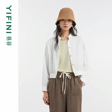 [专柜同款]Yifini/易菲纯棉泡泡绉截短款通勤外套时尚百搭上衣女图片