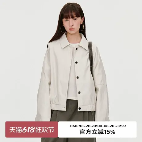 omont蛋挞家 复古PU皮翻领皮衣外套2025春季宽松休闲短款夹克上衣图片