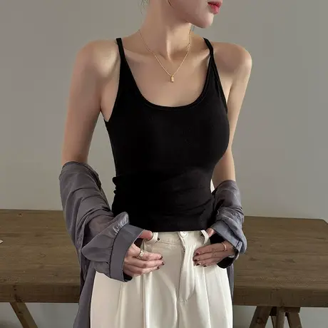黑色吊带背心女2025新款春夏内搭带胸垫修身百搭性感外穿打底上衣图片