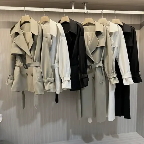 享永子【韩剧女主】消光网纹缎 新品外套风衣女短款中长款二合一图片