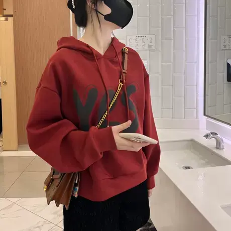 欧货字母连帽卫衣女欧洲站2023早秋款套头长袖薄款宽松休闲短外套商品大图