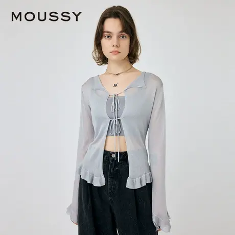 MOUSSY 夏季法式优雅淑女木耳边薄款系带针织衫女010HS670-2191商品大图