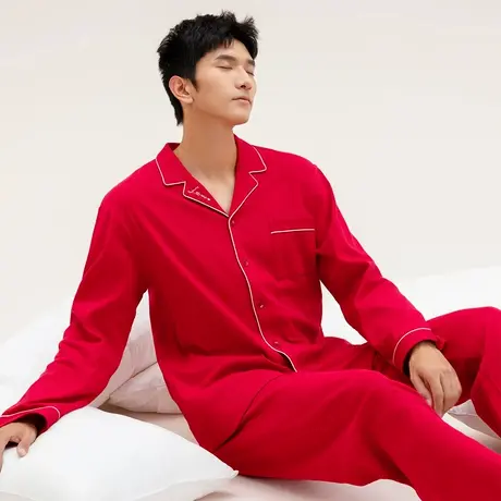 秋鹿红色睡衣结婚新婚情侣套装长袖长裤本命年家居服秋季纯棉套装商品大图