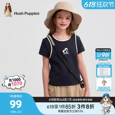 暇步士童装女童短袖25夏新品大童户外透气T恤儿童休闲宽松假两件商品大图