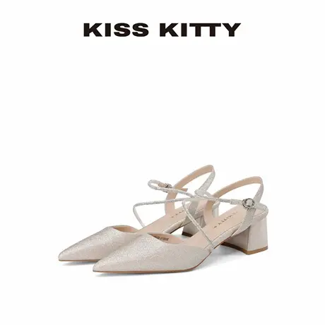 KISSKITTY法式气质包头凉鞋女2025夏季外穿新款粗跟后空高跟鞋女商品大图