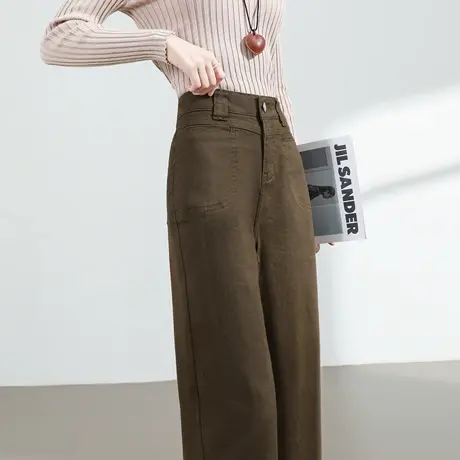 直筒牛仔裤女2025年春秋季新款窄版高腰宽松垂感显瘦咖色阔腿裤子商品大图