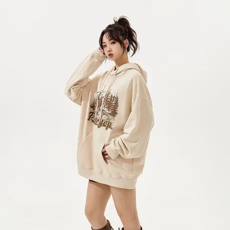 YEP秋冬连帽卫衣女2023年新款美式复古潮牌宽松oversize外套商品大图