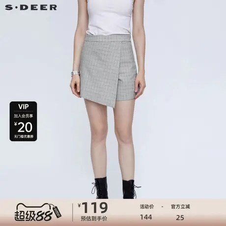 【sdeer奥莱】圣迪奥女装休闲简约撞色格纹拼接A字短裤S21260910商品大图