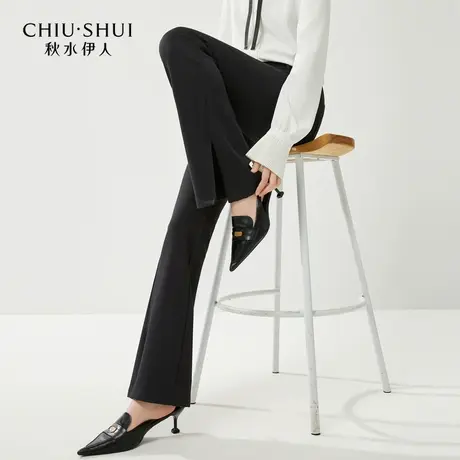 【CC家居控】简约时尚高腰开叉休闲裤春季女通勤慵懒风裤子商品大图