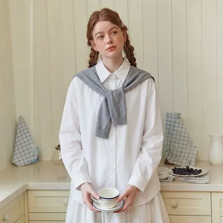 唐狮官方撞色衬衫女款2026新款春季法式气质衬衣可拆卸披肩上衣VC图片