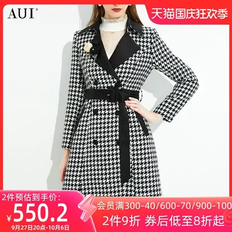 AUI小个子千鸟格毛呢外套女冬2021新款气质御姐范中长款呢子大衣商品大图