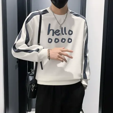 潮牌卫衣男秋冬ins网红字母印花设计感加绒加厚长袖打底保暖上衣商品大图