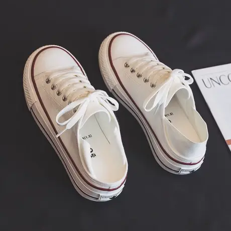 半拖帆布鞋女2023年春季新款爆款百搭平底休闲板鞋薄款透气小白鞋商品大图