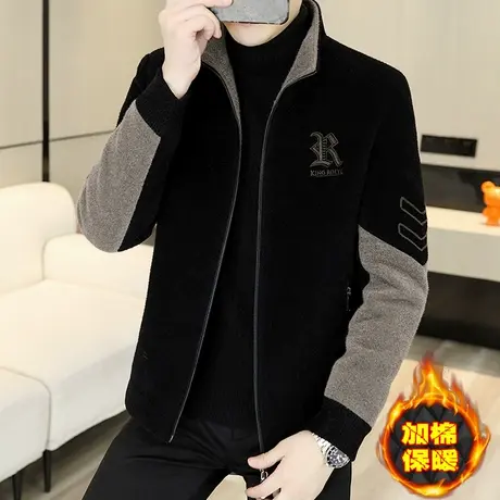 冬季痞帅呢子外套男士短款毛呢大衣金貂绒男装休闲加棉加厚夹克潮商品大图