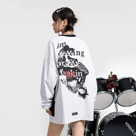 YEP下衣失踪拼色卫衣女潮ins设计感小众慵懒风宽松oversize上衣bf商品大图