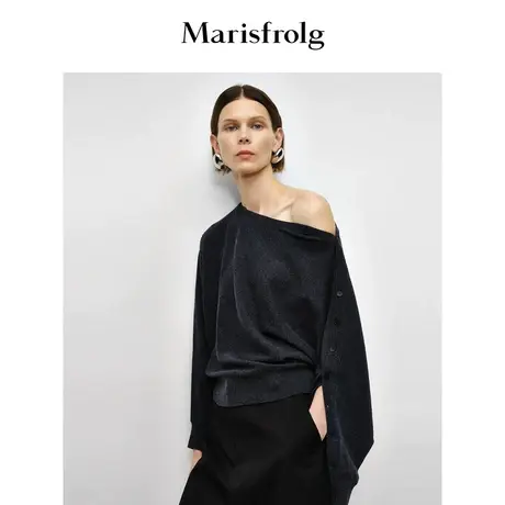 【一衣多穿】玛丝菲尔秋季设计感一字领时尚羊毛针织衫图片