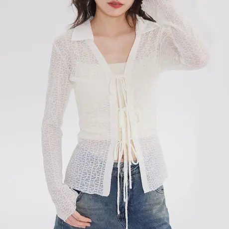 尔给白色防晒长袖蕾丝t恤女2023新款设计感小众减龄上衣洋气减龄商品大图
