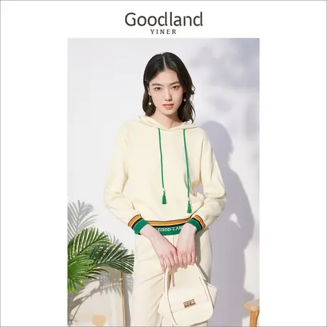 音儿美地女装2022冬季新款长袖温柔风软糯连帽毛衣外套商品大图