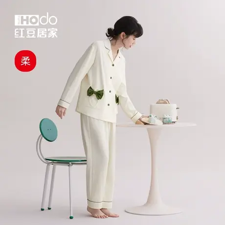 红豆居家睡衣女春秋款宽松复古蝴蝶结睡裙高级感棉家居服套装夏季商品大图