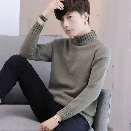 2025秋冬季新款男士半高领毛衣男学生款韩版潮流宽松青少年针织衫商品大图